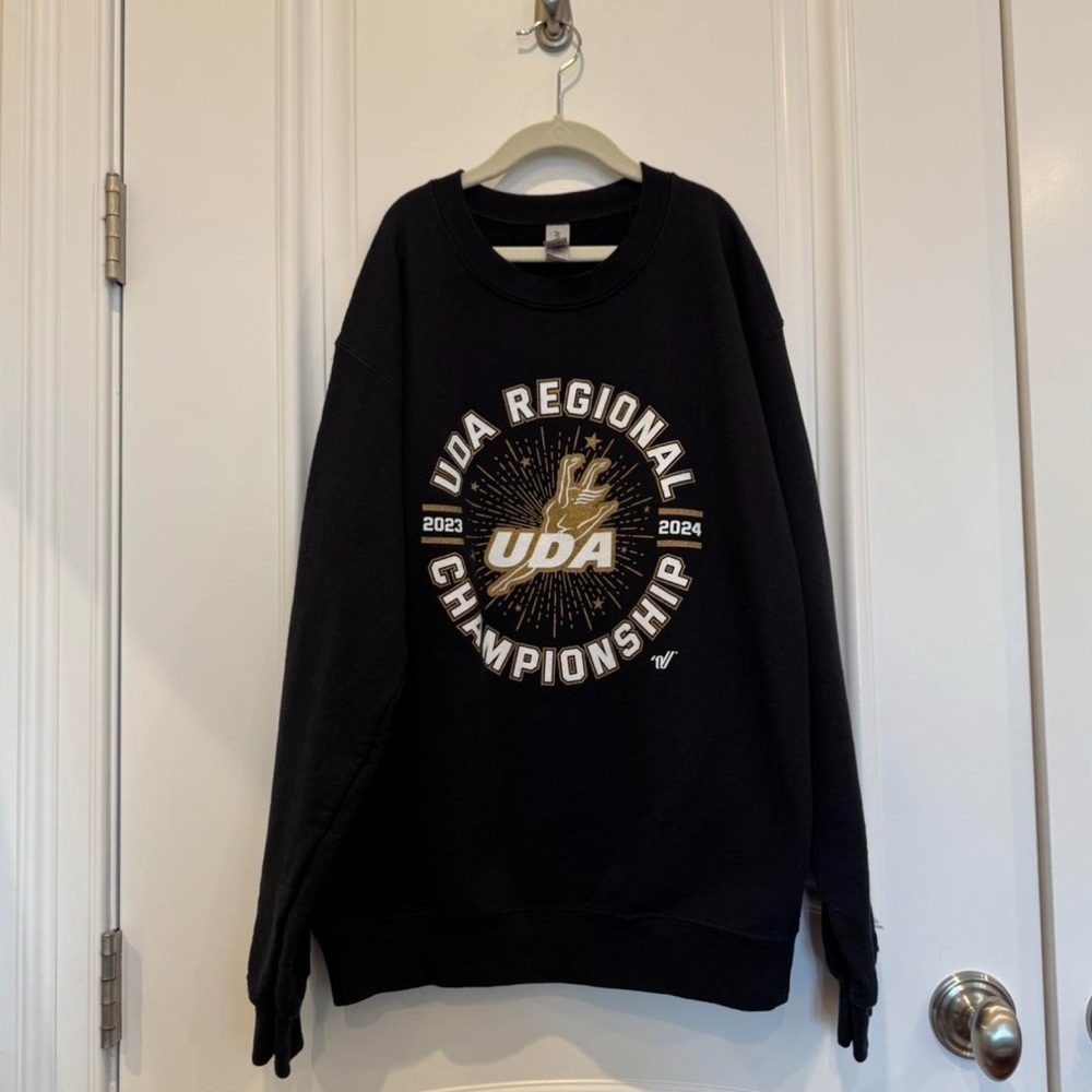 UDA Varsity Spirit Black Crewneck Sweatshirt with Gold Lettering